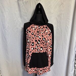 LuLaRoe Pink Leopard Print Hoodie Top